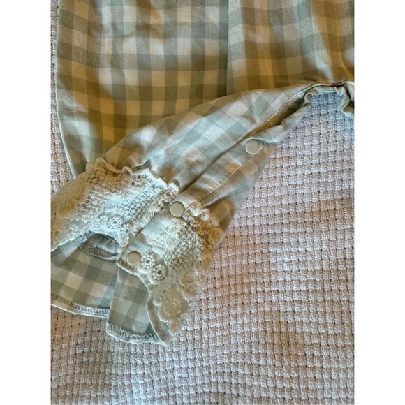 Haute Baby, Baby Girl's Mint Checkered Gingham & Lace Romper 12 Months Baby Girl - Picture 2 of 10
